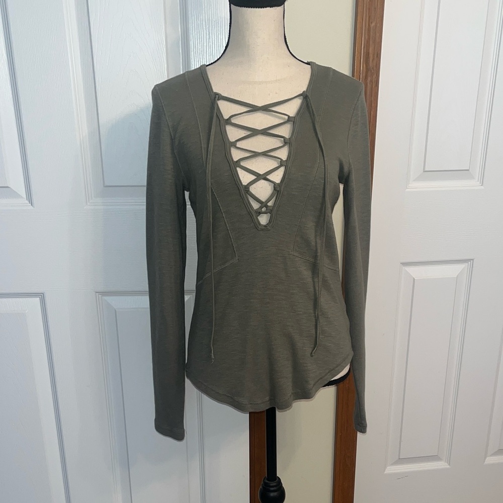 Free People Green Long Sleeve Top